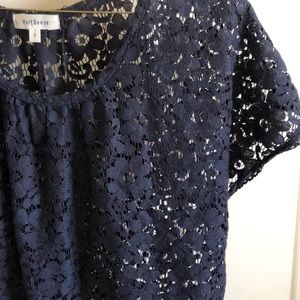 Navy crop floral lace top